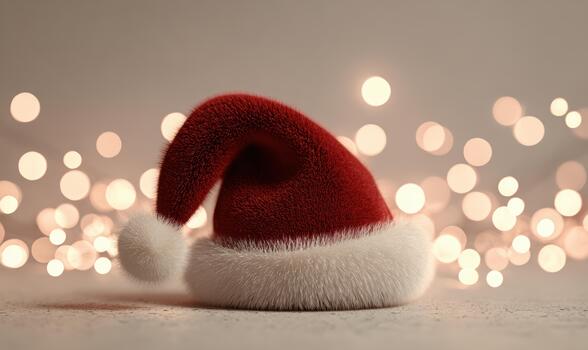 A red and white santa hat is sitting on a table photo