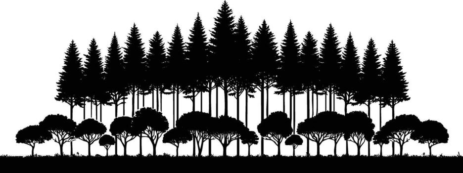 Horizontal dense jungle trees border element on white background vector