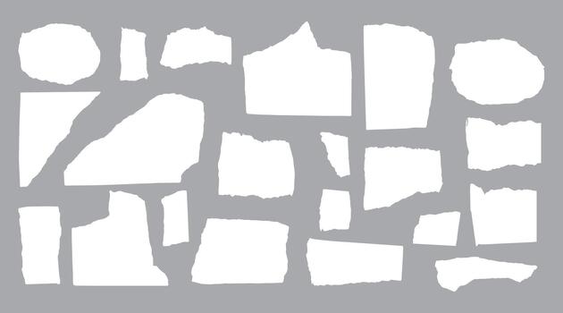 A set of torn paper. Blank paper notes. Flat hand drawn illustrations for paper reminders. vector