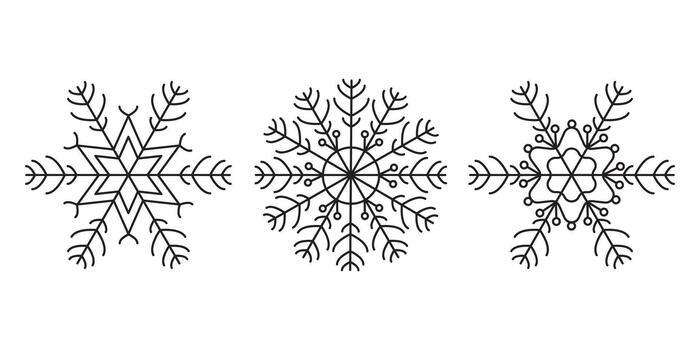 Set of black linear snowflakes isolated on white background.Abstract. vector