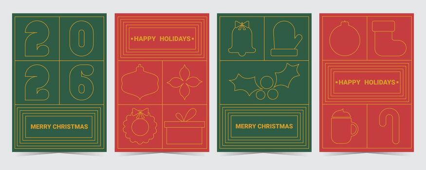 un conjunto de rectangular Navidad y nuevo año antecedentes en un geométrico lineal estilo. un Navidad modelo con minimalista iconos vector