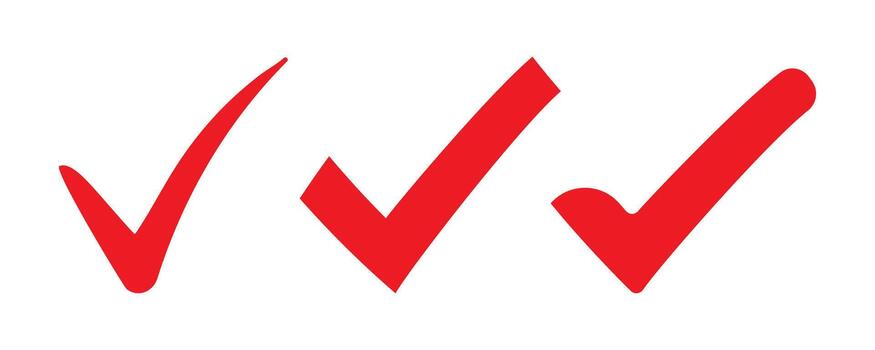 Set of various red check marks on isolated background. Check mark collection. vector