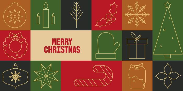 Christmas background in geometric style with linear icons. vector