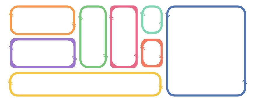 Set of colored empty text boxes. Text frame. Empty speech bubbles without background. vector