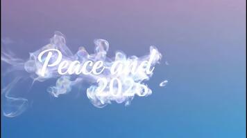 animato 'pace e gioia 2026' saluto. verticale movimento grafico con testo apparendo a partire dal Fumo su un' pendenza sfondo. nuovo anni Messaggio video