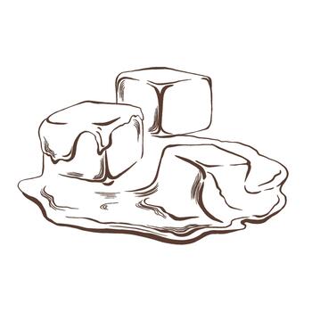 Melting caramel cubes in black and white illustration for food packaging,dessert branding or culinary.A versatile design element blending texture and minimalism for creative applications vector