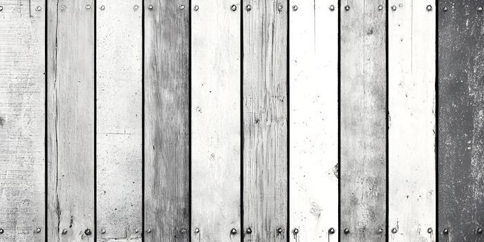 A rustic monochrome background features weathered wooden planks with visible nails creating a textured surface photo