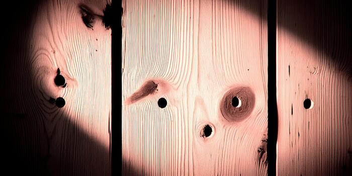 A close up view of rustic weathered wooden planks with natural grain and dark knots creating an abstract texture photo