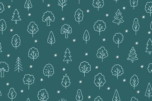 seamless pattern featuring various tree outlines on a dark teal background. vector