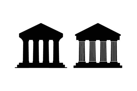 Two classical building silhouettes with columns a simple black and white design vector