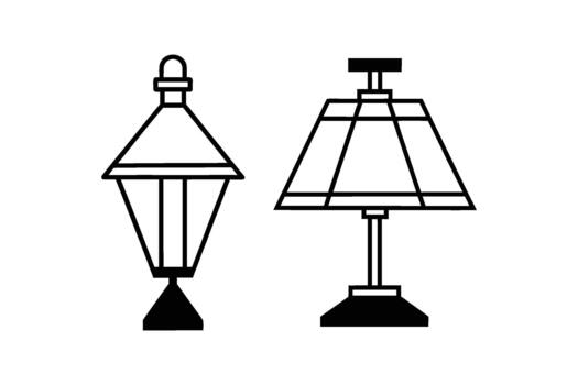 Two lamps on a table with a white background vector