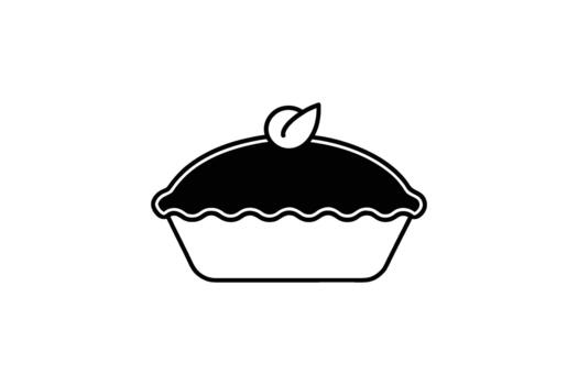 Simple black and white illustration of a pie with a leaf topping vector