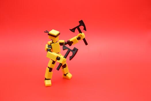 Poseable Dummy Toy Warrior with Two Battle Axes photo