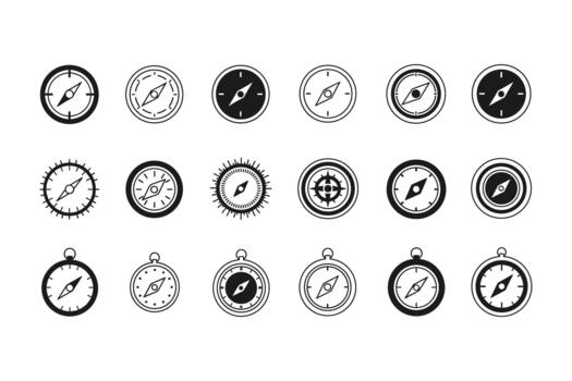 Brújula icono colocar. navegación, dirección, y viaje símbolos vector