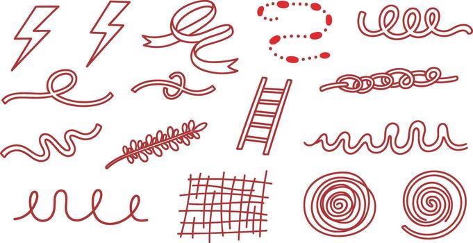 Collection of red line art illustrations on white background on transparent background vector