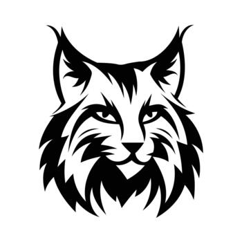Monochrome illustration of a bobcat head with sharp features and thick fur vector