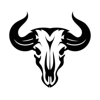 Intricate bull skull illustration with sharp horns and detailed bone structure vector