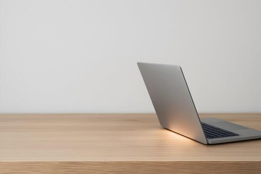 Minimal Workspace with Partially Open Laptop Copy Space photo