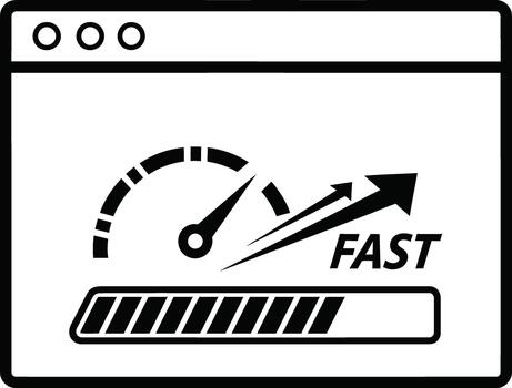Browser window with fast loading speedometer and progress bar. vector