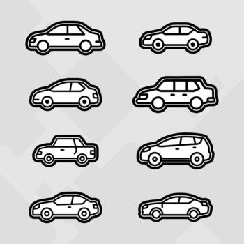 Traffic vehicle pictograms icons outline set for web and business service white car grey background. vector