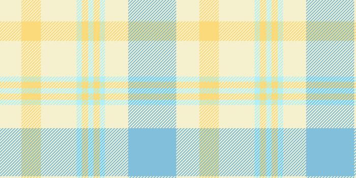 un refrescante tartán tartán modelo en ligero azul y amarillo matices con superposición entrecruzado líneas y cuadrícula, creando un suave y alegre diseño Perfecto para textiles o decorativo proyectos vector