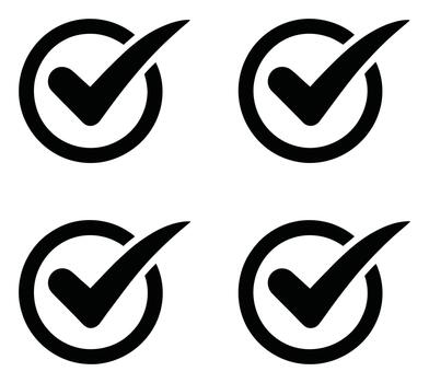 Simple black checkmark symbols enclosed within circular outlines indicating approval or completion vector
