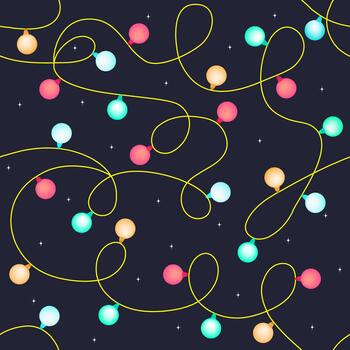 Colorful string lights on dark background vector