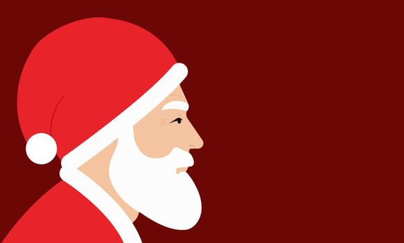 Profile portrait of Santa Claus in a red Christmas hat. Horizontal maroon background with a blank space for your text. Festive template design. vector