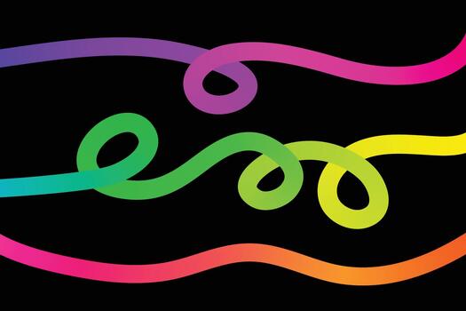 Colorful Abstract 3D Swirl Gradient Lines on Black Background vector