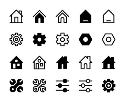 20 hogar y ajustes íconos línea y sólido estilo para aplicación navegación vector