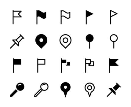 20 Flag and Pin Icons Line and Solid style for Location Marker vector