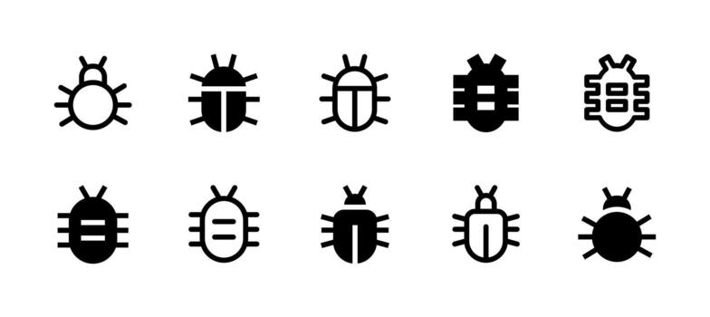 Bug Report Icon Set Line and Solid style for System Issue vector