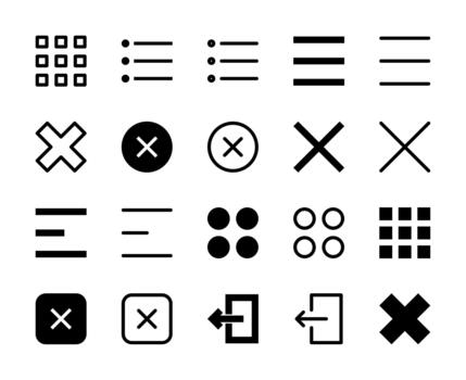 20 Menu and Close Icons Line and Solid style for App Navigation vector