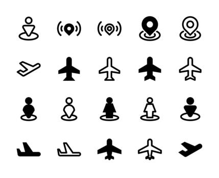 20 Nearby and Airplane Icons Line and Solid style for Location Status vector