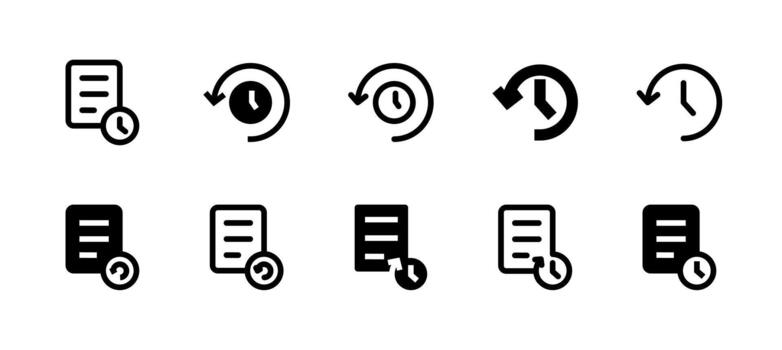 Recent Icon Set Line and Solid style for Latest Activity vector