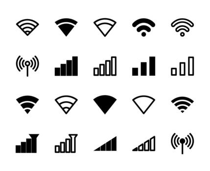 20 WiFi and Signal Icons Line and Solid style for Network Status vector