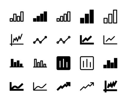 20 gráfico bar y línea íconos línea y sólido estilo para negocio análisis vector
