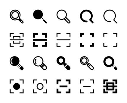 20 Search and Scan Icons Line and Solid style for Data Retrieval vector