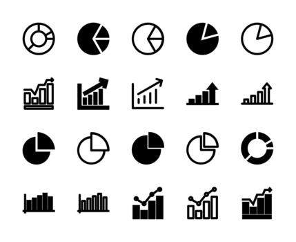 20 gráfico y grafico íconos línea y sólido estilo para datos análisis vector