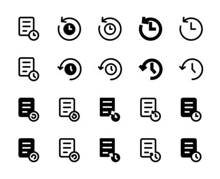 20 History and Recent Icons Line and Solid style for Activity Tracking vector