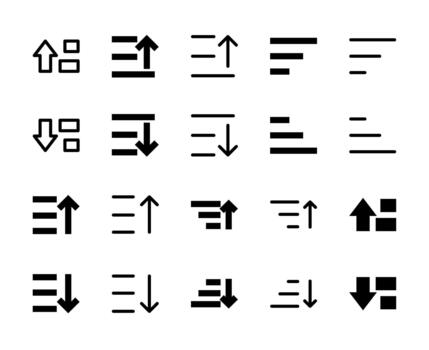 20 Sort Ascending Descending Icons Line and Solid style for Data Control vector