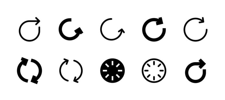 reiniciar icono conjunto línea y sólido estilo para sistema reiniciar vector