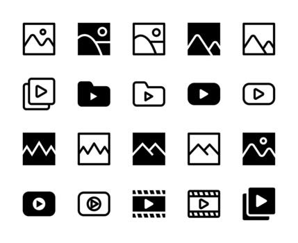 20 Image and media player Icons Line and Solid style for Visual Media vector