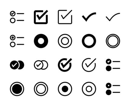 20 Checkbox and Radio Icons Line and Solid style for Form Input vector