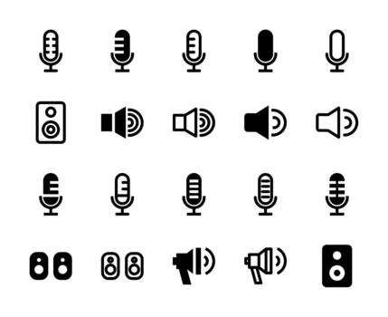 20 Microphone and Speaker Icons Line and Solid style for Audio Control vector