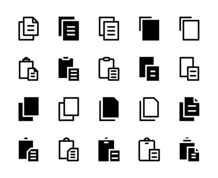 20 Copy and Paste Icons Line and Solid style for Document Editing vector