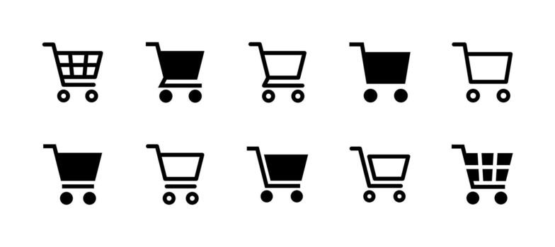 Shopping Cart Icon Set Line and Solid style for Ecommerce Purchase vector
