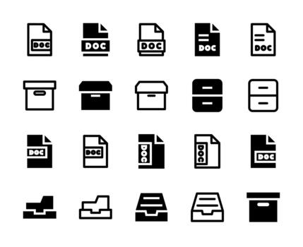 20 Document and Archive Icons Line and Solid style for Data Organization vector
