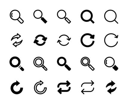 20 Search and Refresh Icons Line and Solid style for App Navigation vector