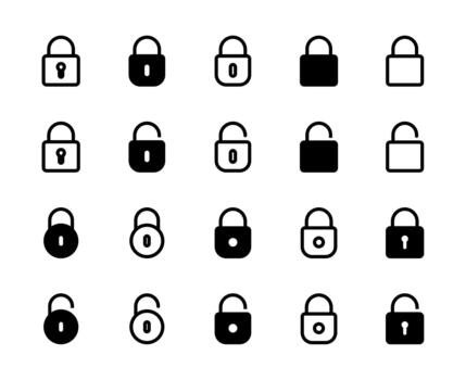 20 Lock and Unlock Icons Line and Solid style for User Security vector